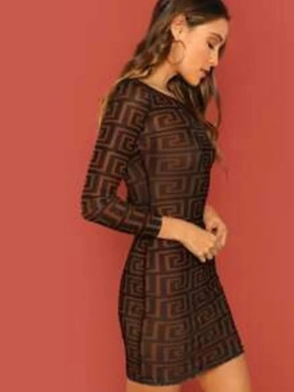 greek key print sheer bodycon dress Periwinkley Shop