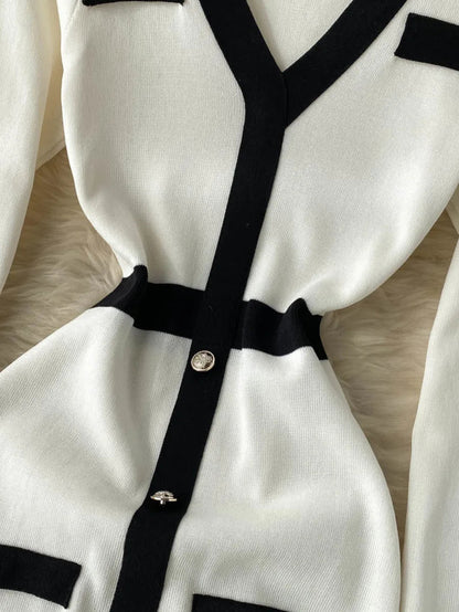 gold button detail contrast trim pencil dress Periwinkley Shop