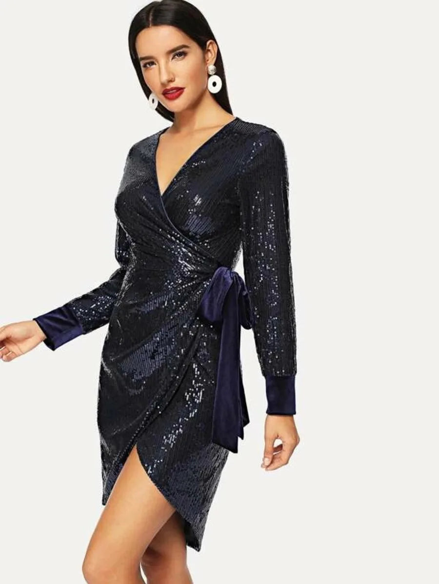 surplice wrap sequin dress Periwinkley Shop