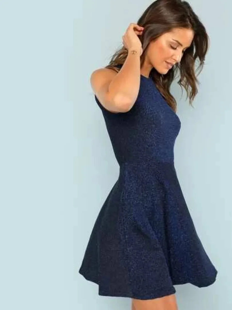 Fit and Flare Sleeveless Glitter Dress Periwinkley Shop