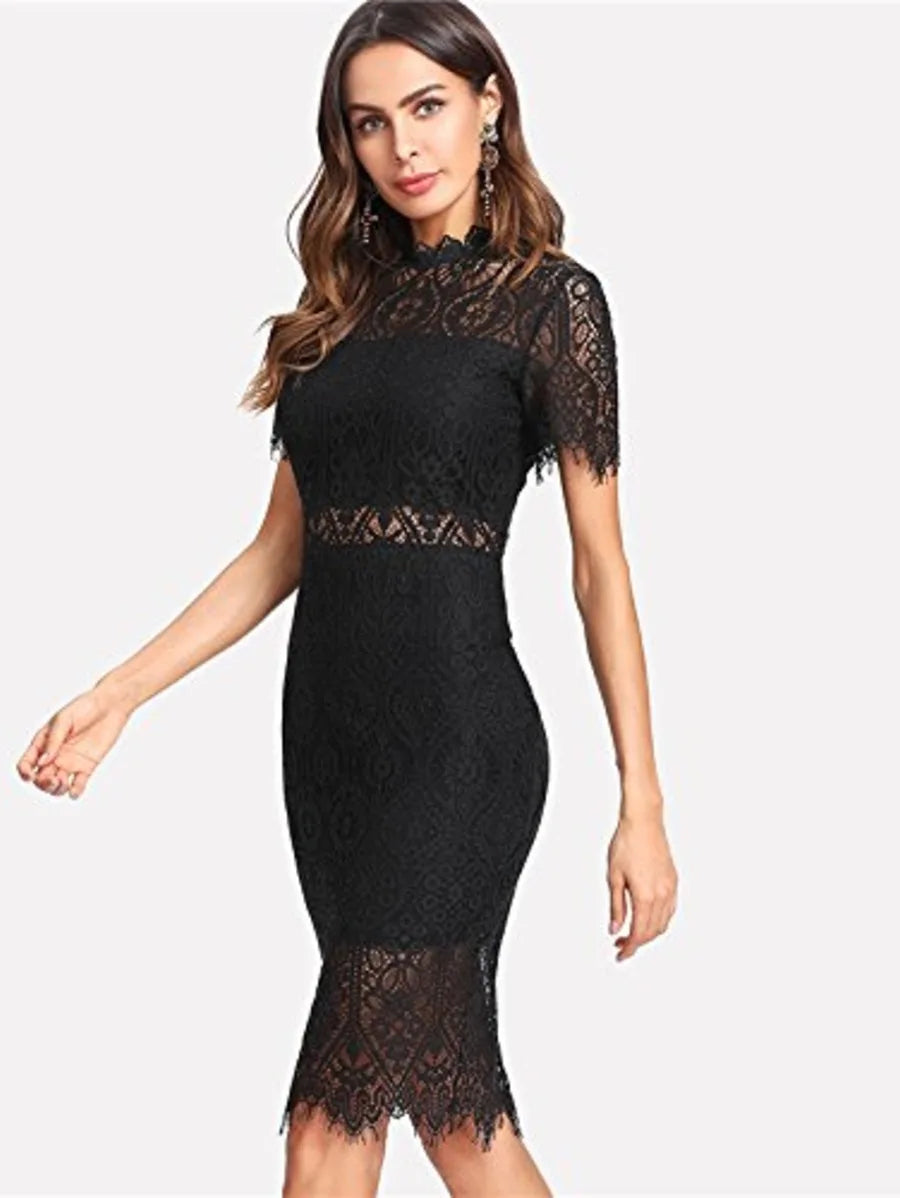 Slit Back Guipure Lace Bodycon Dress Periwinkley Shop