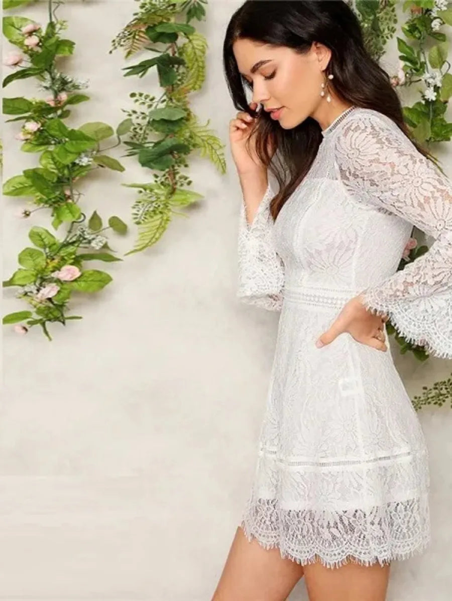 Romantic White Floral Lace Overlay Spring Dresses Periwinkley Shop