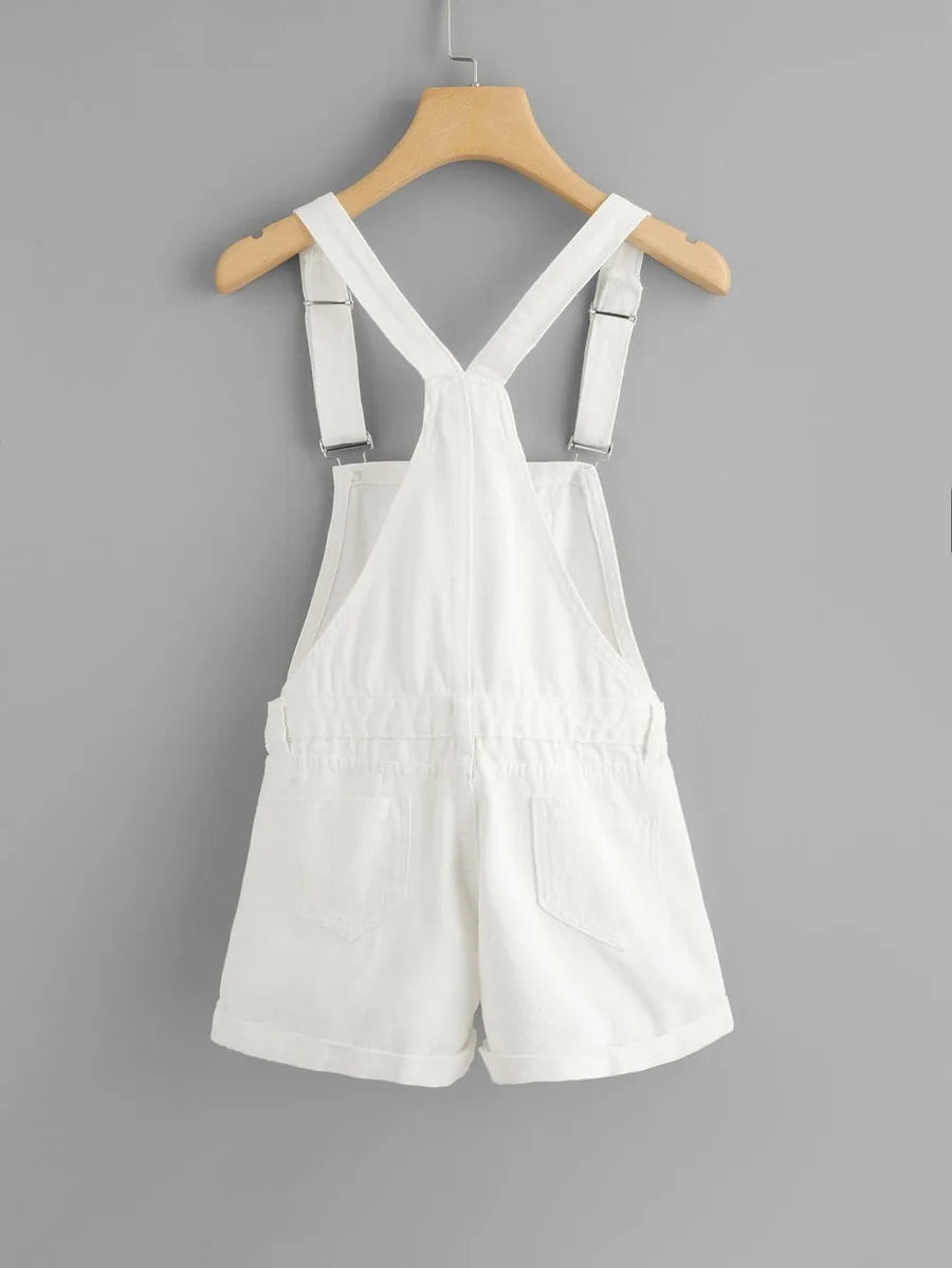 pocket front ripped denim overall Periwinkley Shop