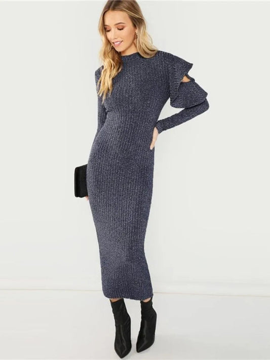 Long Sleeve Ruffle Bodycon Maxi Dress Periwinkley Shop
