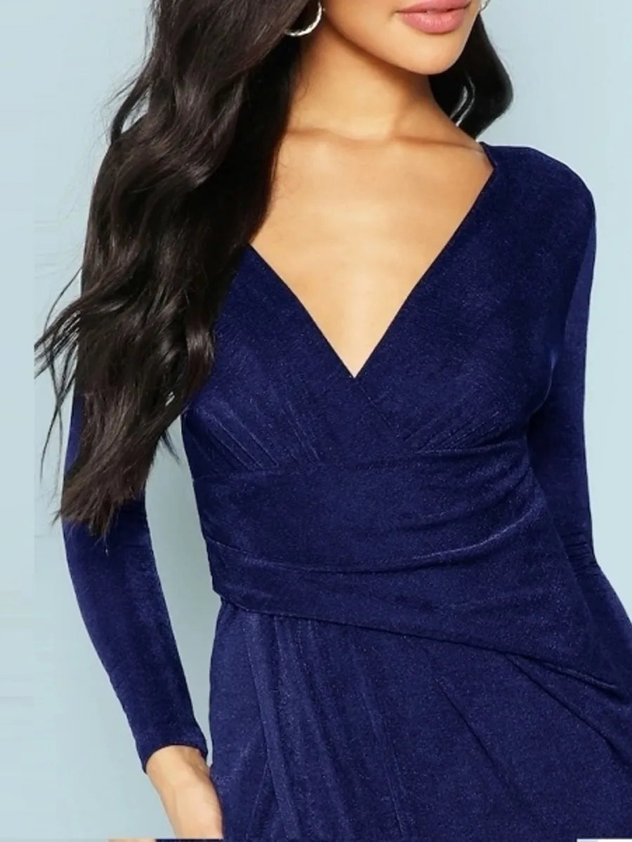 Thin Plunging Neck Wrap Split Front Dress Periwinkley Shop