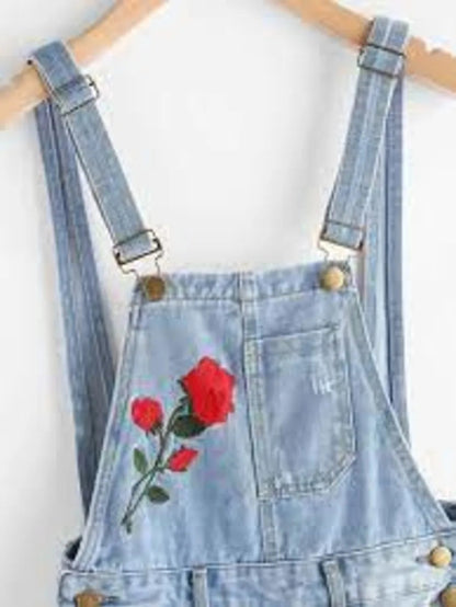 rose embroidered denim dungaree Periwinkley Shop