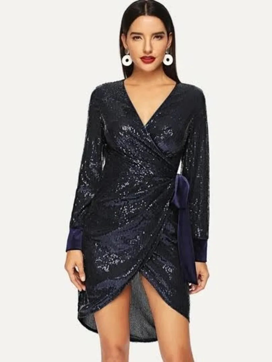 surplice wrap sequin dress Periwinkley Shop