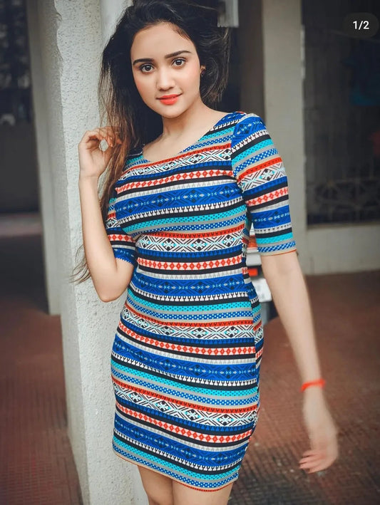 Retro Print Open Back Bodycon Dress Periwinkley Shop