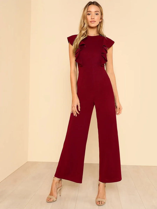 Ruffle Trim Wide Leg Jumpsuit Periwinkley Shop