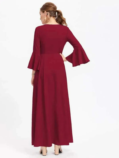 lace up front fluted sleeve hijab evening dress Periwinkley Shop