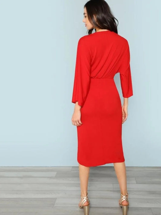 V Neck Asymmetrical Hem Wrap Dress Periwinkley Shop