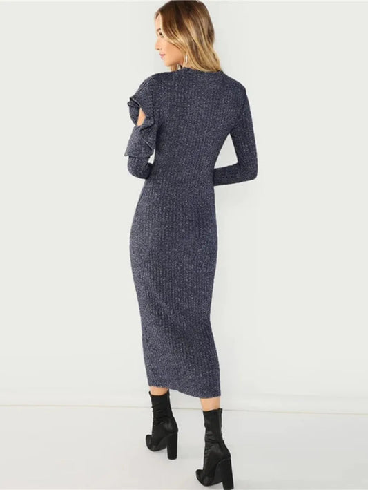 Long Sleeve Ruffle Bodycon Maxi Dress Periwinkley Shop
