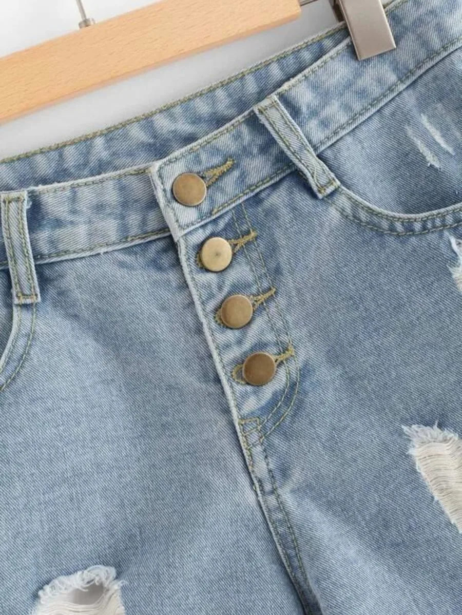 Button Fly Distressed Denim Shorts Periwinkley Shop