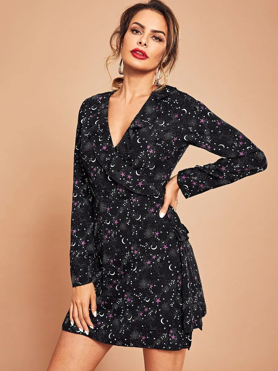 wrap allover print dress Periwinkley Shop