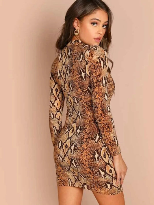 snakeskin mock neck bodycon dress Periwinkley Shop