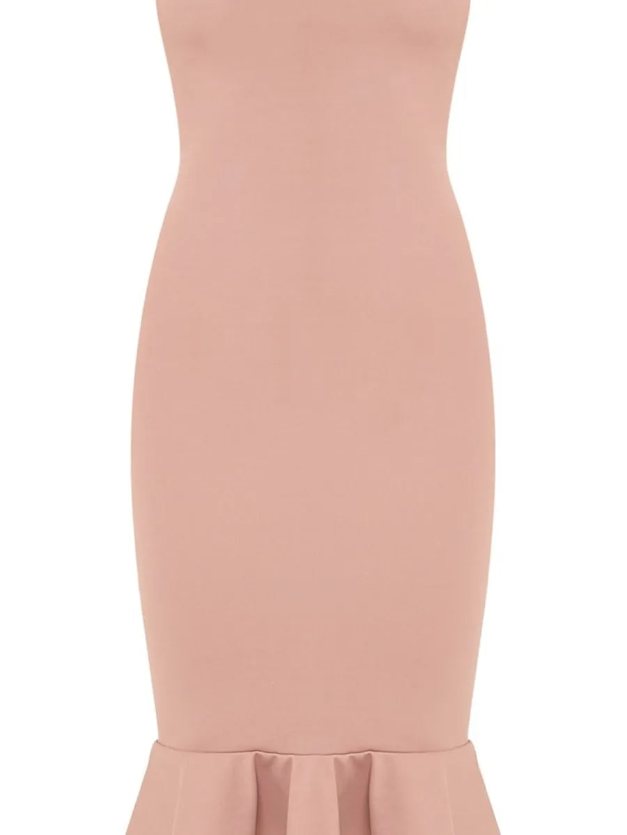 PETITE ISABELLA TRUFFLE BANDEAU FRILL HEM MIDAXI DRESS Periwinkley Shop