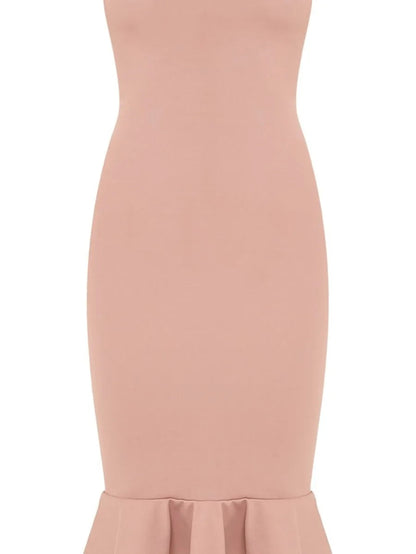 PETITE ISABELLA TRUFFLE BANDEAU FRILL HEM MIDAXI DRESS Periwinkley Shop