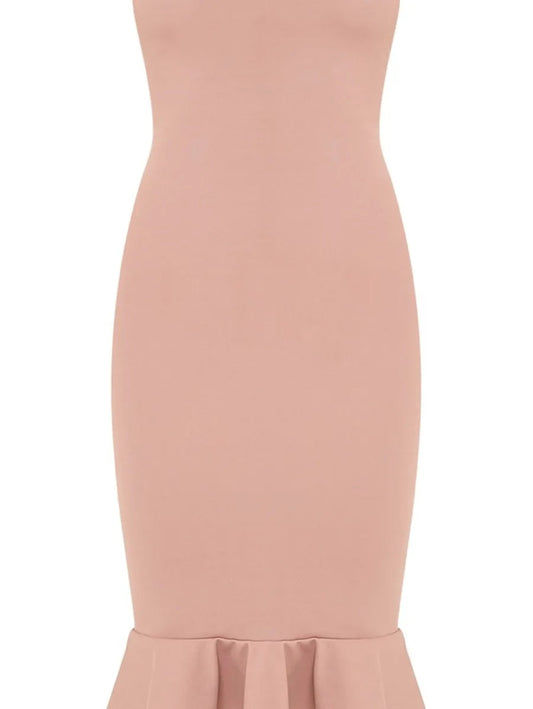 PETITE ISABELLA TRUFFLE BANDEAU FRILL HEM MIDAXI DRESS Periwinkley Shop