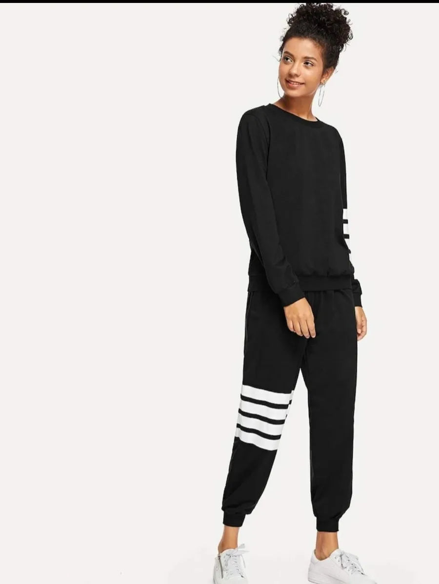 Varsity Striped Sweatshirt With Sweatpants Periwinkley Shop