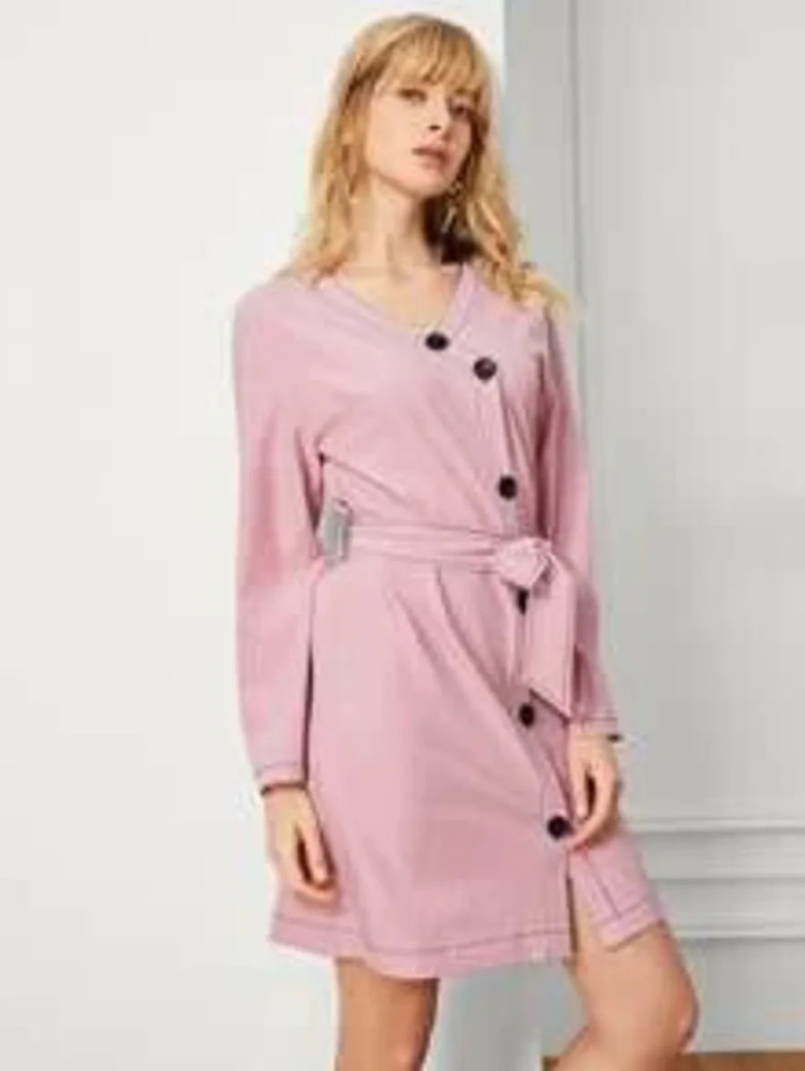 V-Neck Button Up Dress Periwinkley Shop