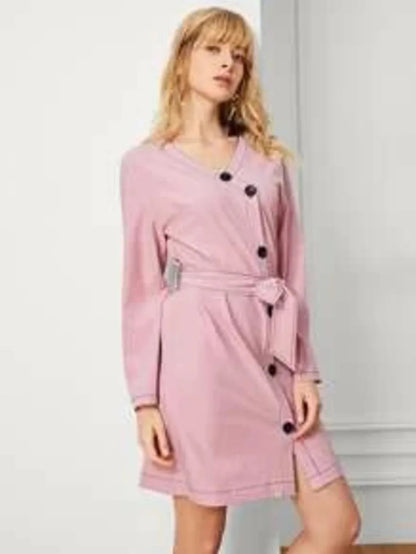 V-Neck Button Up Dress Periwinkley Shop