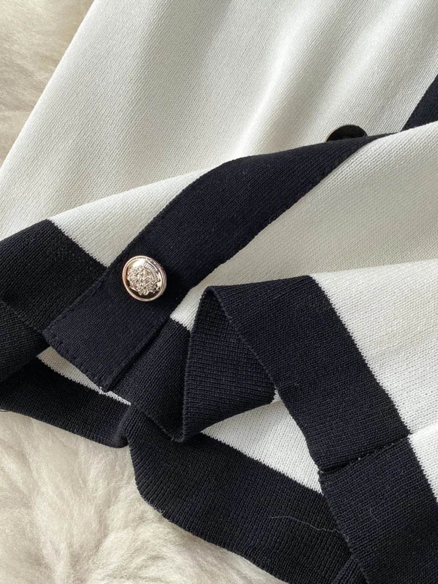 gold button detail contrast trim pencil dress Periwinkley Shop