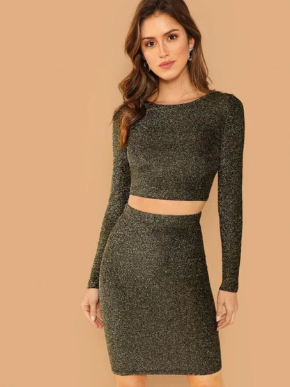 Glitter Crop Top & Bodycon Skirt Set Periwinkley Shop