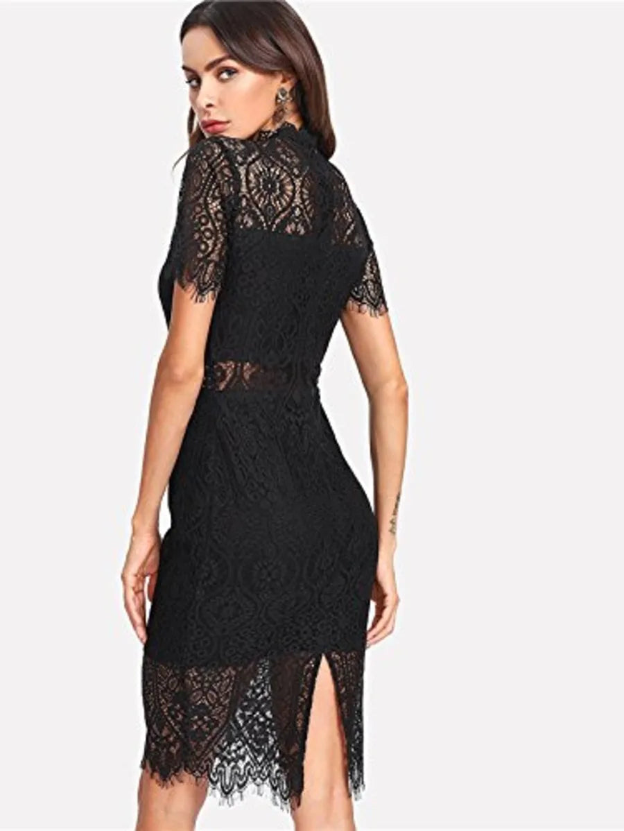 Slit Back Guipure Lace Bodycon Dress Periwinkley Shop