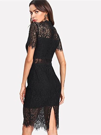 Slit Back Guipure Lace Bodycon Dress Periwinkley Shop