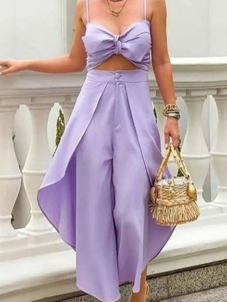 Lavender Crop Top with Regular Fit Plazzo Pants Periwinkley Shop