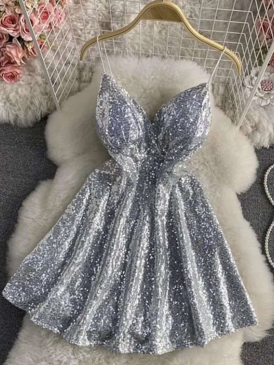 Serena Sequined Skater Dress Periwinkley Shop