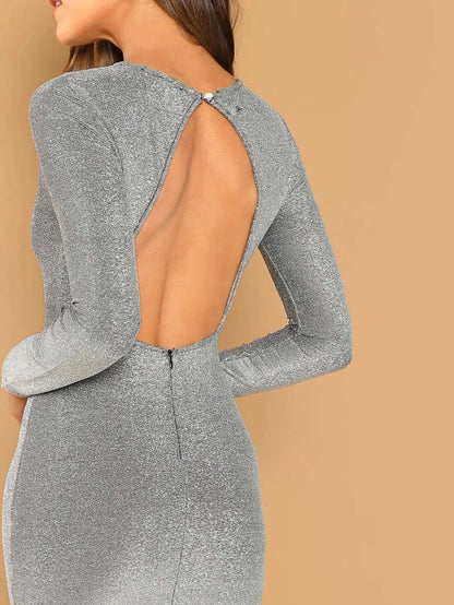 Open Back Slit Glitter Mermaid Prom One Piece Dress Periwinkley Shop