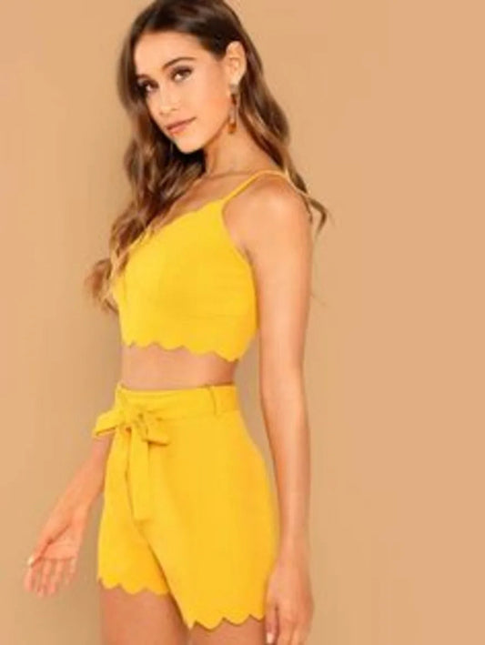 scallop edge cami top and tie waist shorts set Periwinkley Shop