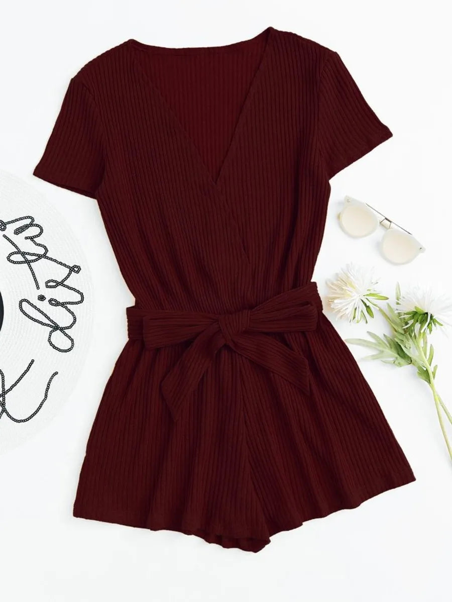self tie waist ribbed romper Periwinkley Shop