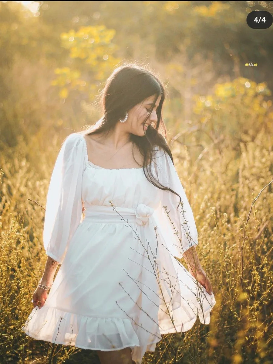 White ruffle georgette dress -Preorder Periwinkley Shop