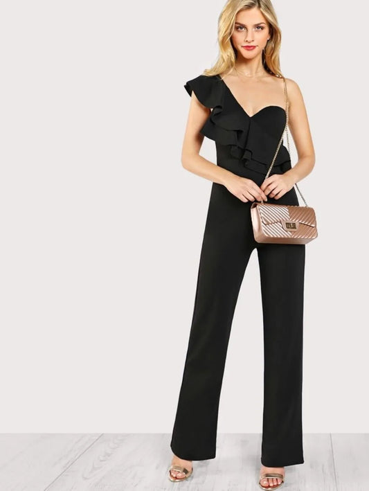 Ruffle Accent Single Shoulder Bustier Jumpsuit Periwinkley Shop