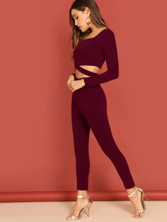 Cross Strap Detail Open Midriff Skinny Jumpsuit Periwinkley Shop