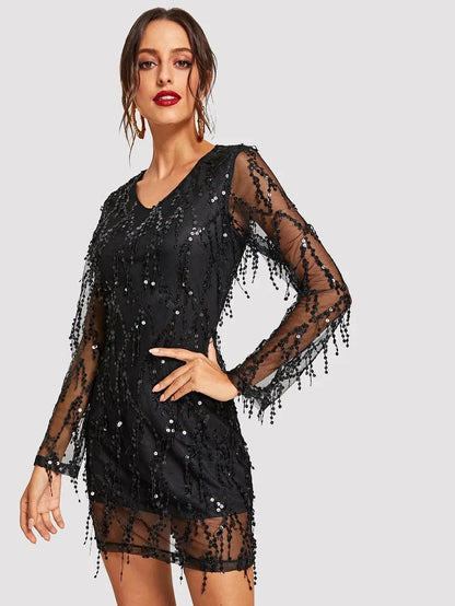 SEQUIN MESH OVERLAY DRESS Periwinkley Shop