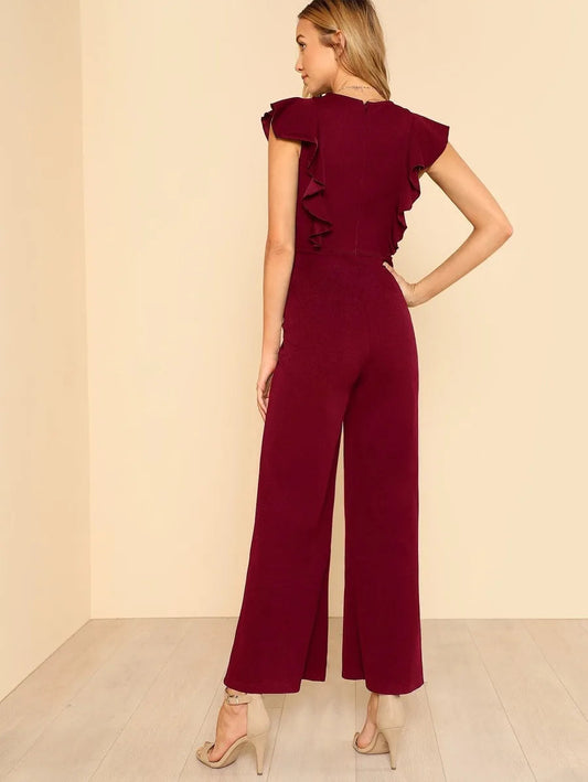 Ruffle Trim Wide Leg Jumpsuit Periwinkley Shop