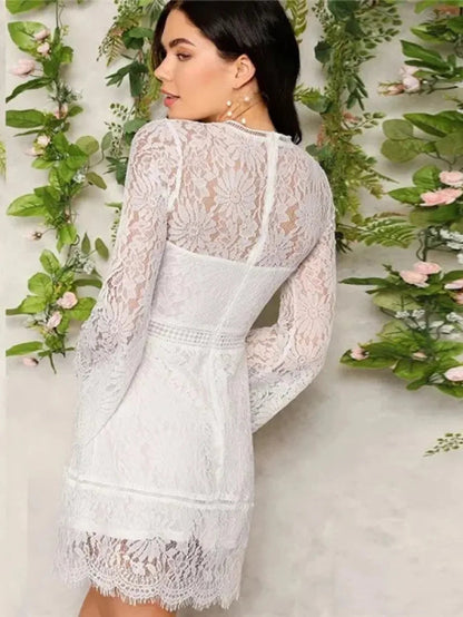 Romantic White Floral Lace Overlay Spring Dresses Periwinkley Shop