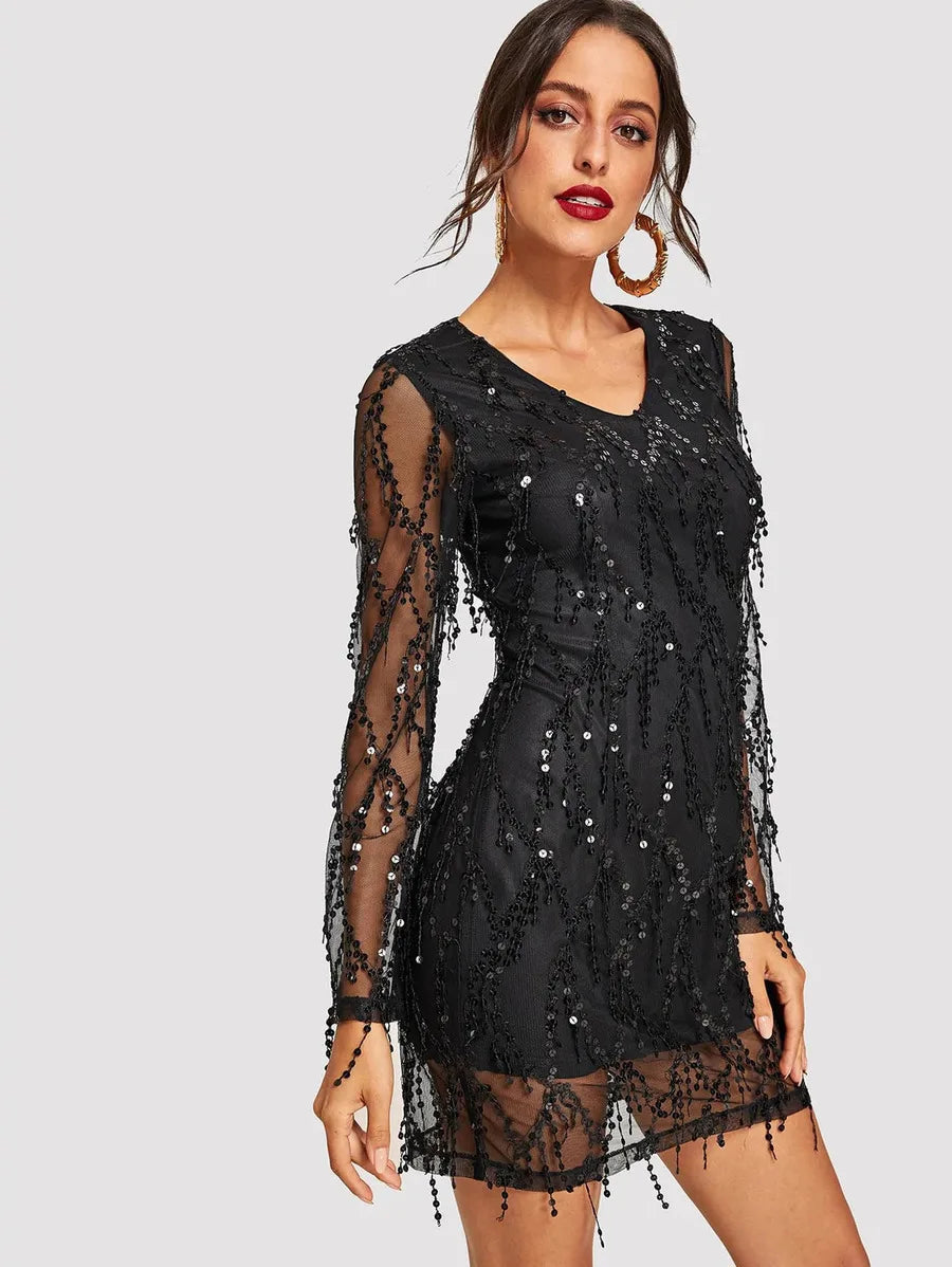 SEQUIN MESH OVERLAY DRESS Periwinkley Shop