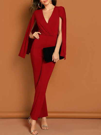 surplice neck straight leg cape jumpsuit Periwinkley Shop