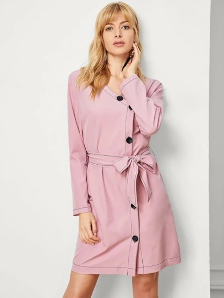 V-Neck Button Up Dress Periwinkley Shop