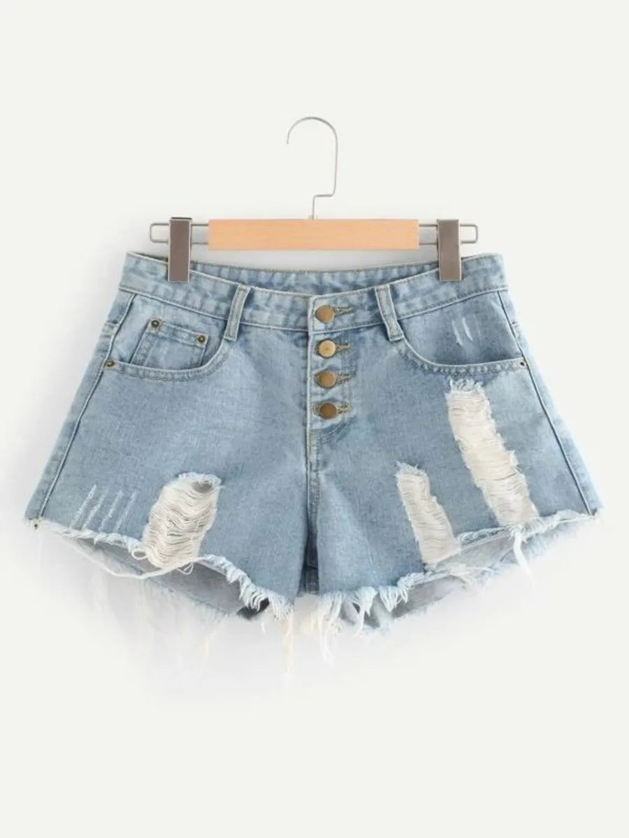 Button Fly Distressed Denim Shorts Periwinkley Shop