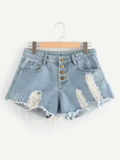 Button Fly Distressed Denim Shorts Periwinkley Shop