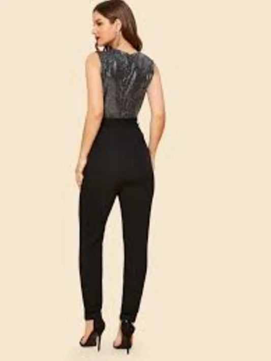 sequin bodice wrap jumpsuit with belt Periwinkley Shop