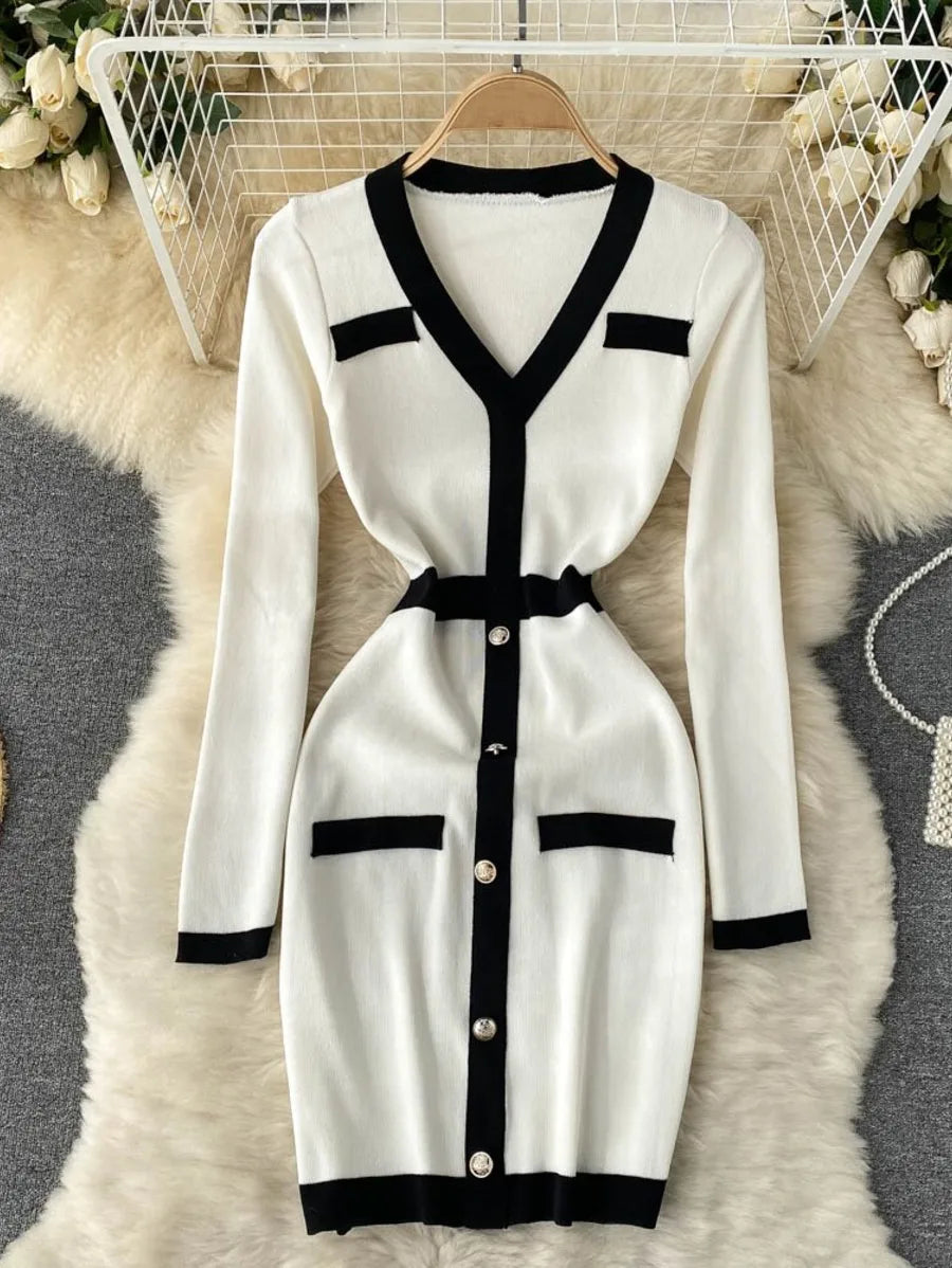gold button detail contrast trim pencil dress Periwinkley Shop