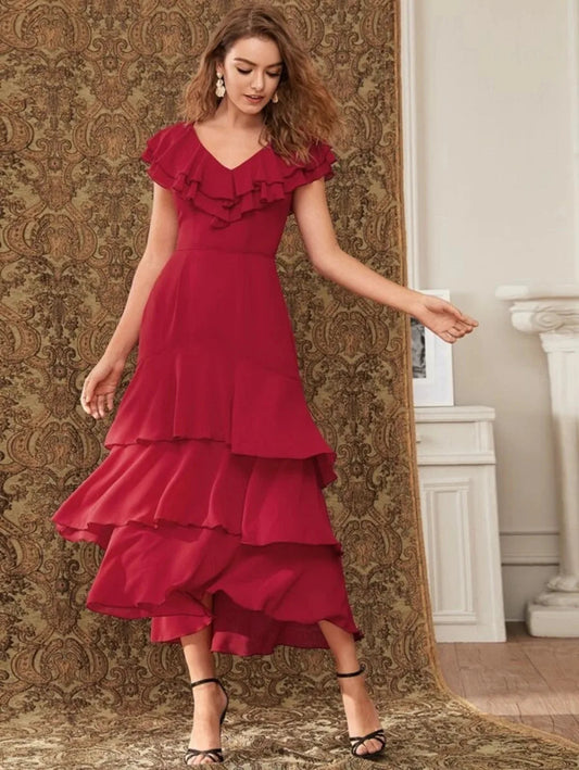 Ruffle Trim Layered Hem One Piece Dress Periwinkley Shop