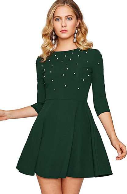 Faux Pearl Embellished Skater Dress Periwinkley Shop