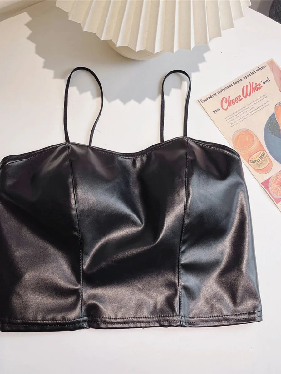 Leather Camisole Chest Padded  Backless Crop Tops Periwinkley Shop